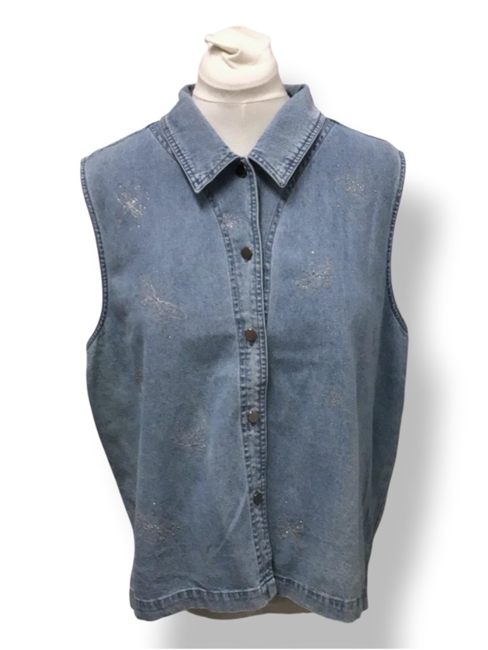 Decorated Originals Women’s Sleeveless Button Down Embellished Denim Shirt XXL